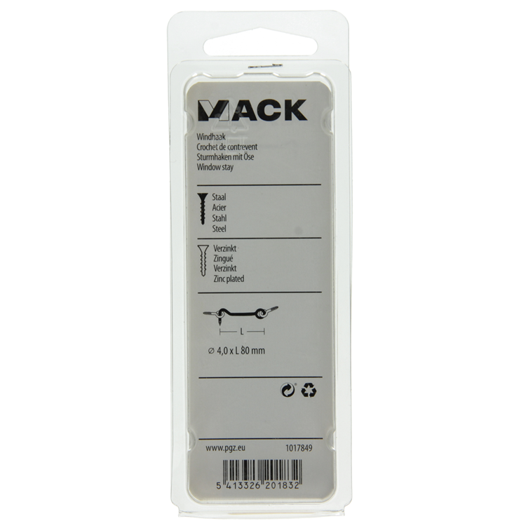 Mack 1017849 – Windhaken aus verzinktem Stahl, 2 Stück, 4,0 x 80 mm | 5 Stück