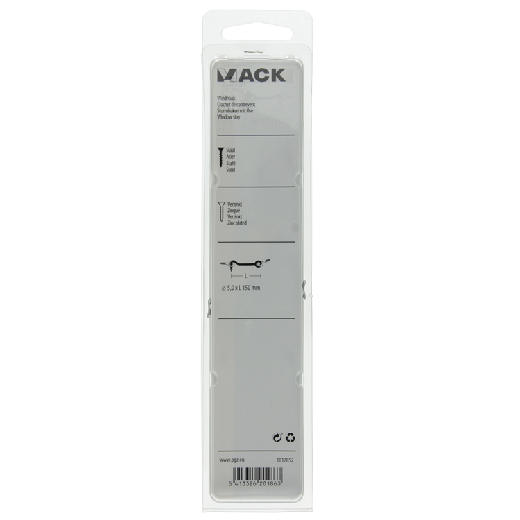 Mack 1017852 – Windhaken aus verzinktem Stahl, 1 Stück, 5,0 x 150 mm | 5 Stück