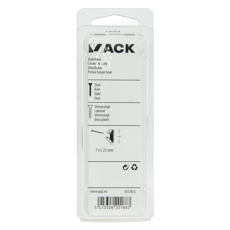 Mack 1017853 - Rahmenhaken Stahl vermessingt 12 Stück 7 x 23 mm | 10 Stück