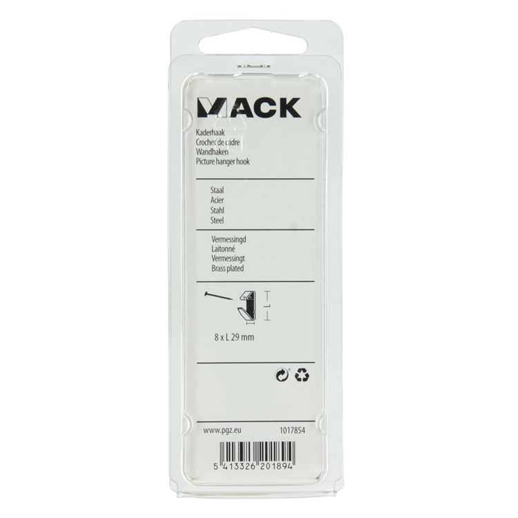 Mack 1017854 - Rahmenhaken Stahl vermessingt 10 Stück 8 x 29 mm | 10 Stück