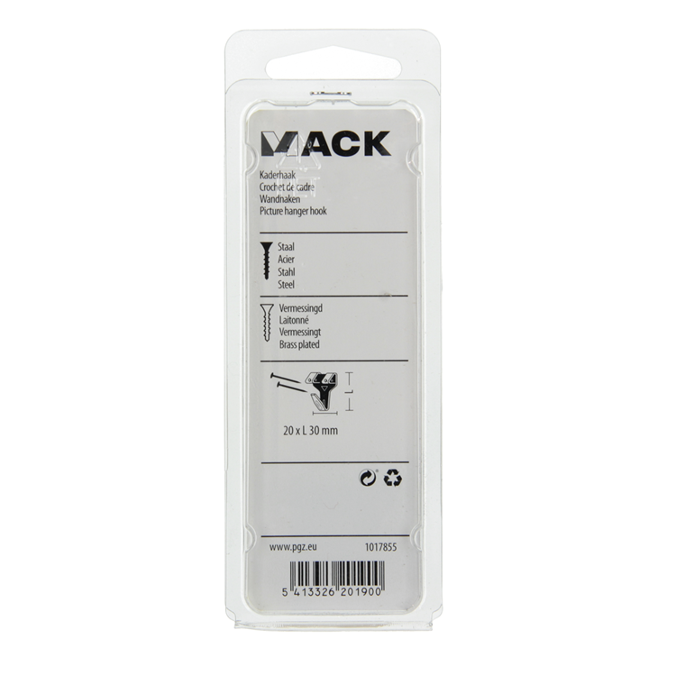 Mack 1017855 - Rahmenhaken Stahl vermessingt 6 Stück 20 x 30 mm | 5 Stück