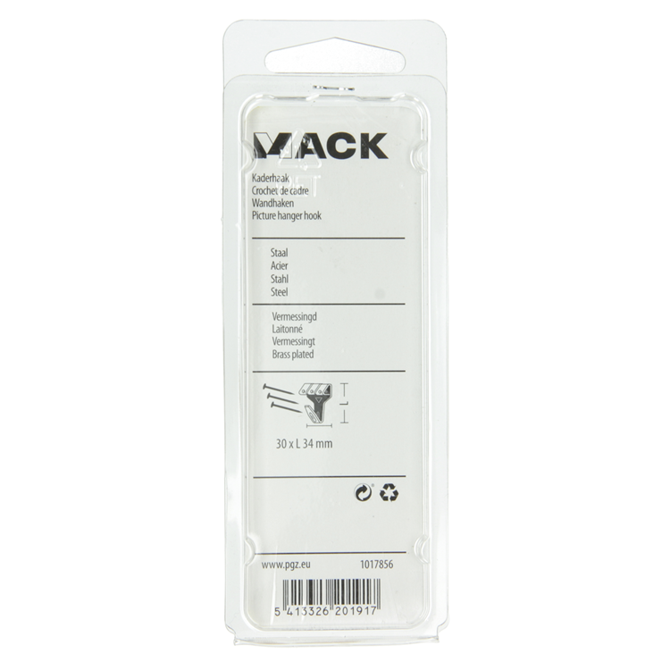 Mack 1017856 - Rahmenhaken Stahl vermessingt 4 Stück 30 x 34 mm | 5 Stück