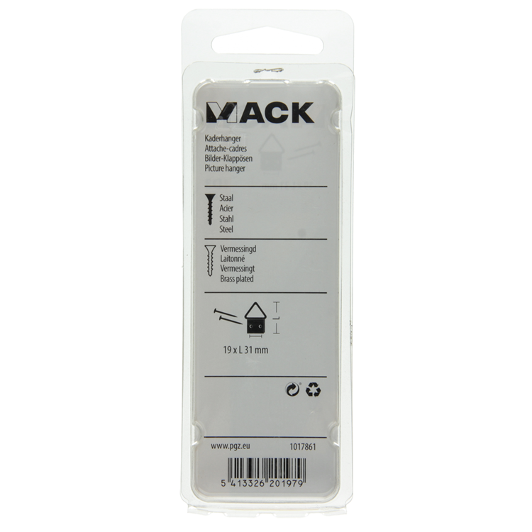 Mack 1017861 - Rahmenaufhänger Stahl vermessingt 4 Stück 19 x 31 mm | 10 Stück