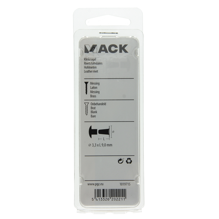 Mack 1019715 - Niete Messing 10 Stück 3,3 x 9,0 mm | 10 Stück