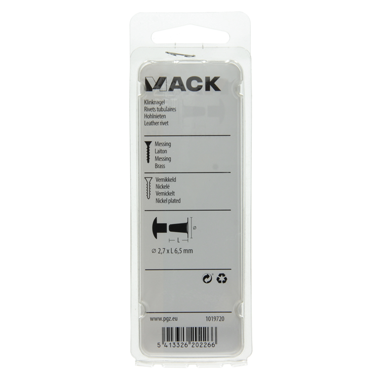 Mack 1019720 - Niete Messing vernickelt 12 Stück 2,7 x 6,5 mm | 10 Stück