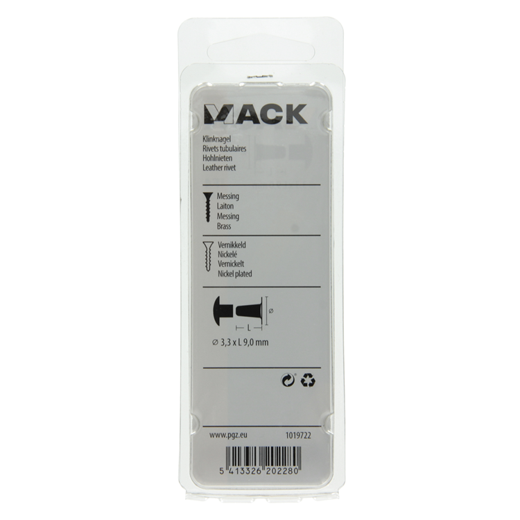 Mack 1019722 – Niete aus vernickeltem Messing, 10 Stück, 3,3 x 9,0 mm | 10 Stück