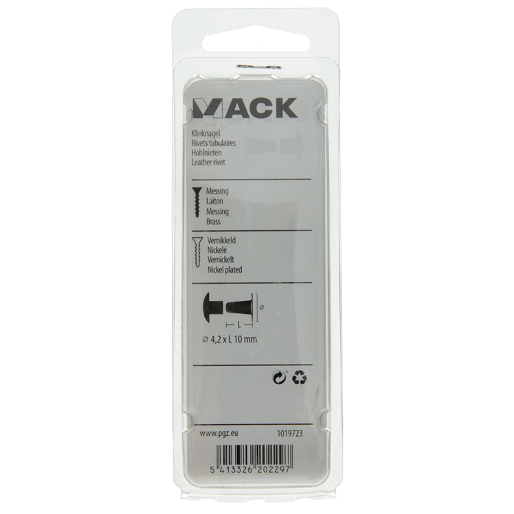Mack 1019723 - Messingniete vernickelt 6 Stück 4,2 x 10 mm | 10 Stück