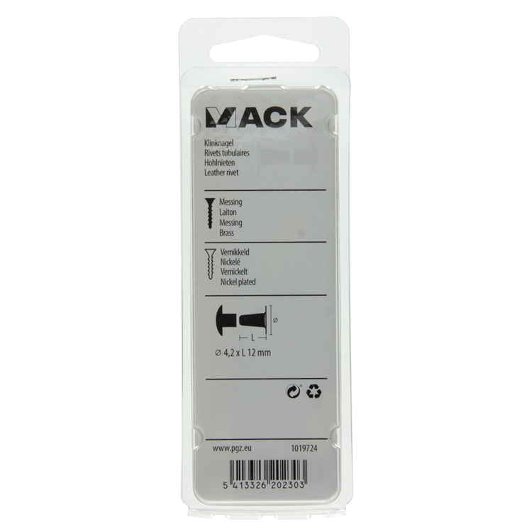 Mack 1019724 - Niete Messing vernickelt 5 Stück 4,2 x 12 mm | 10 Stück