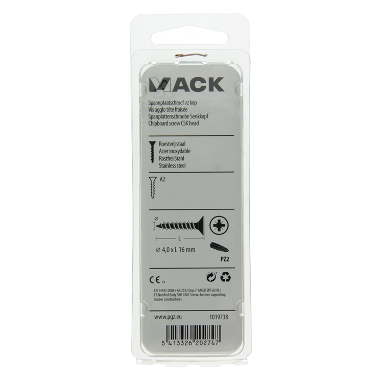 Mack 1019738 - Spanplattenschraube VZ-Kopf Edelstahl 20 Stück 4,0 x 16 mm | 10 Stück