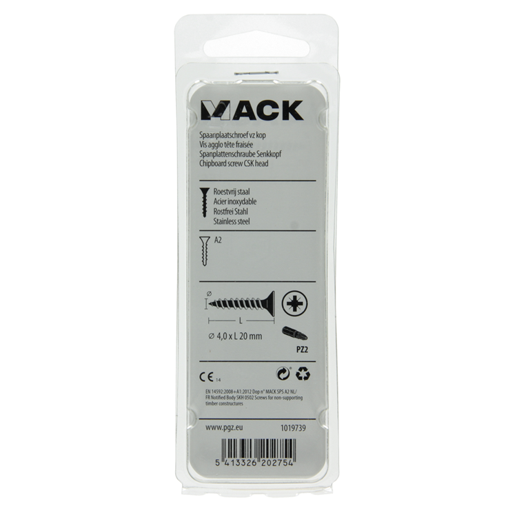 Mack 1019739 - Spanplattenschraube VZ-Kopf Edelstahl 17 Stück 4,0 x 20 mm | 10 Stück