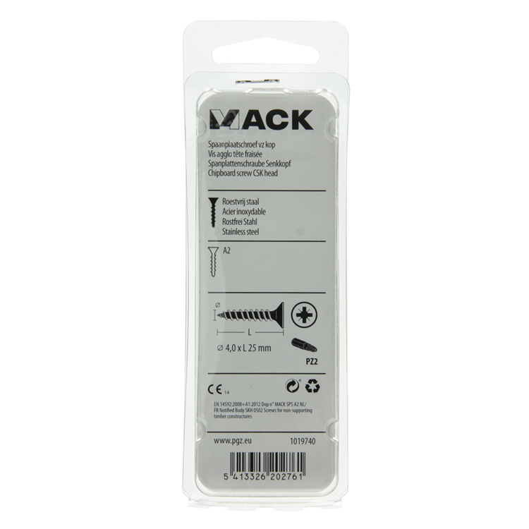 Mack 1019740 - Spanplattenschraube VZ-Kopf Edelstahl 15 Stück 4,0 x 25 mm | 10 Stück