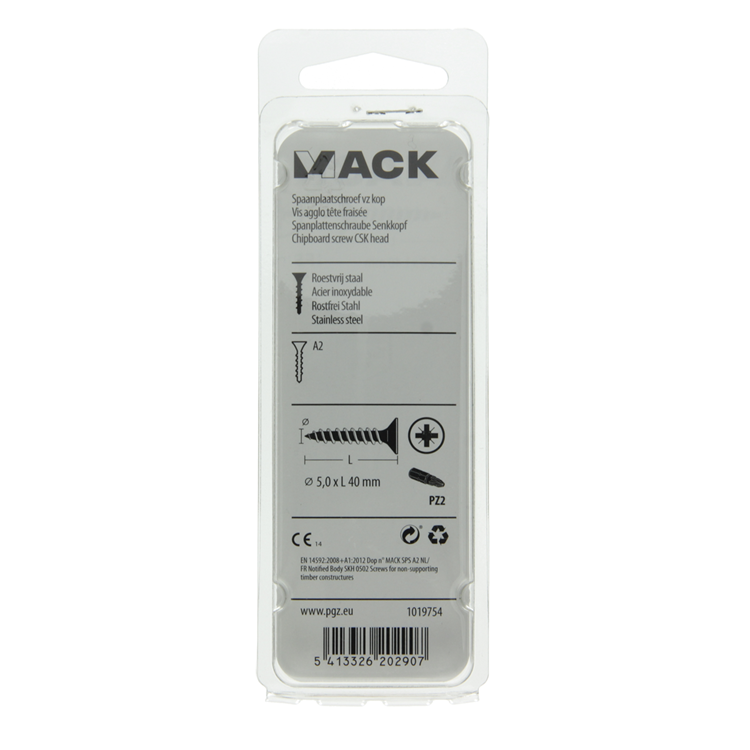 Mack 1019754 - Spanplattenschraube VZ-Kopf Edelstahl 9 Stück 5,0 x 40 mm | 10 Stück