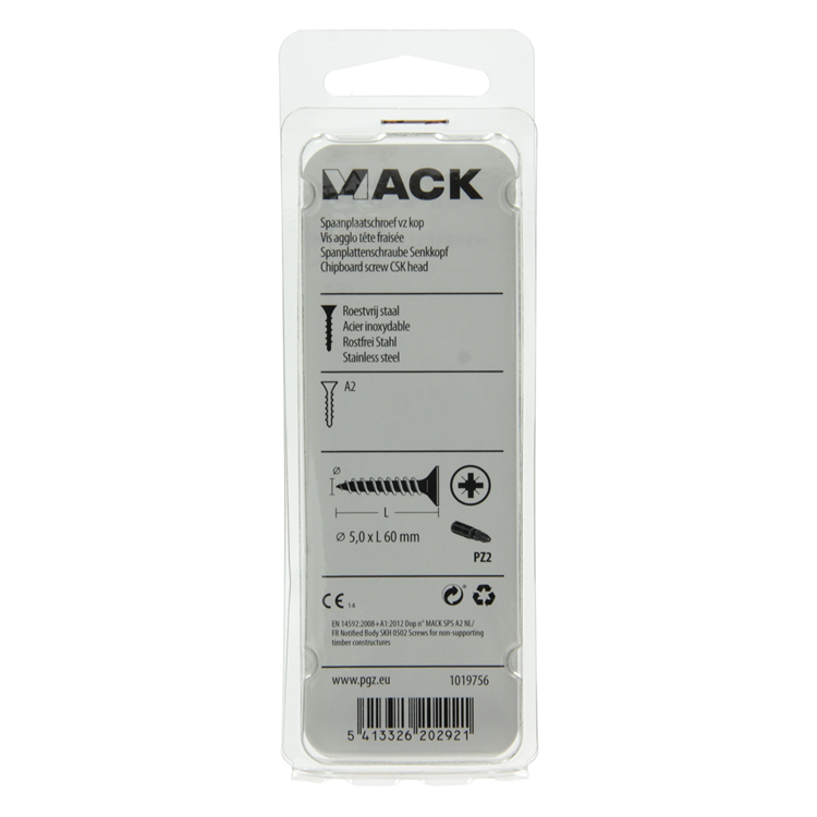 Mack 1019756 - Spanplattenschraube VZ-Kopf Edelstahl 7 Stück 5,0 x 60 mm | 10 Stück