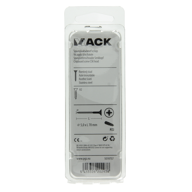 Mack 1019757 - Spanplattenschraube VZ-Kopf Edelstahl 6 Stück 5,0 x 70 mm | 10 Stück