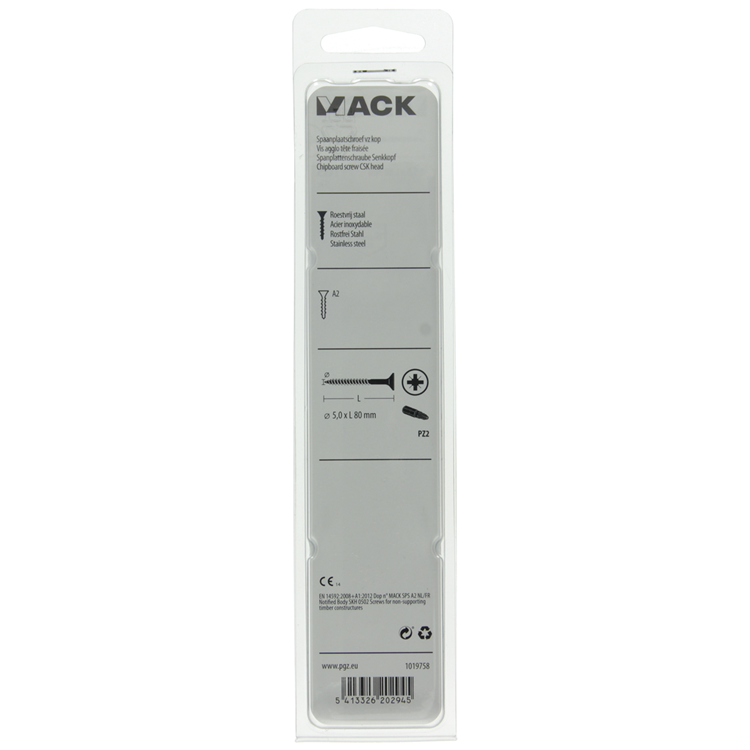 Mack 1019758 - Spanplattenschraube VZ-Kopf Edelstahl 5 Stück 5,0 x 80 mm | 5 Stück