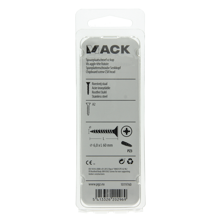 Mack 1019760 - Spanplattenschraube VZ-Kopf Edelstahl 6 Stück 6,0 x 60 mm | 10 Stück