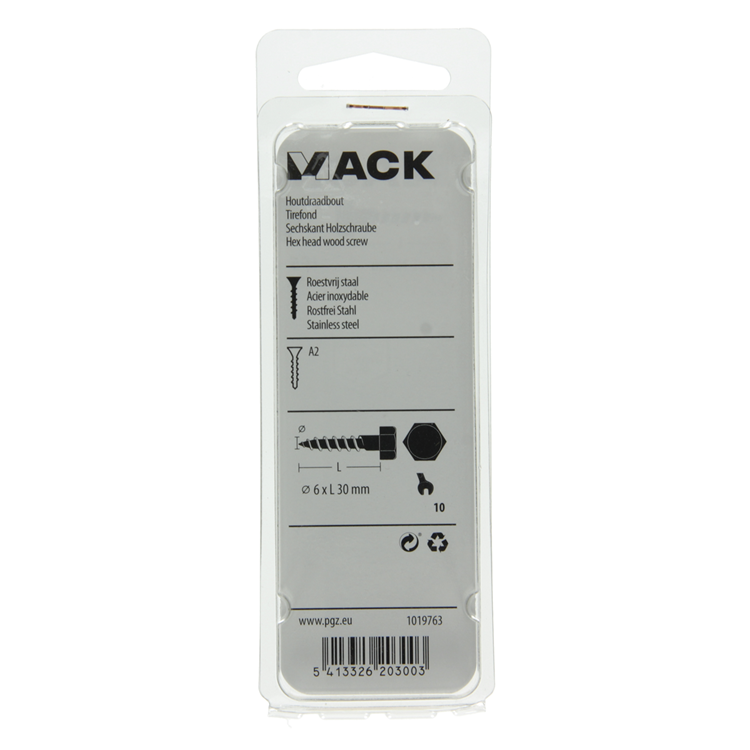 Mack 1019763 - Holzgewindebolzen Edelstahl 5 Stück 6 x 30 mm | 10 Stück