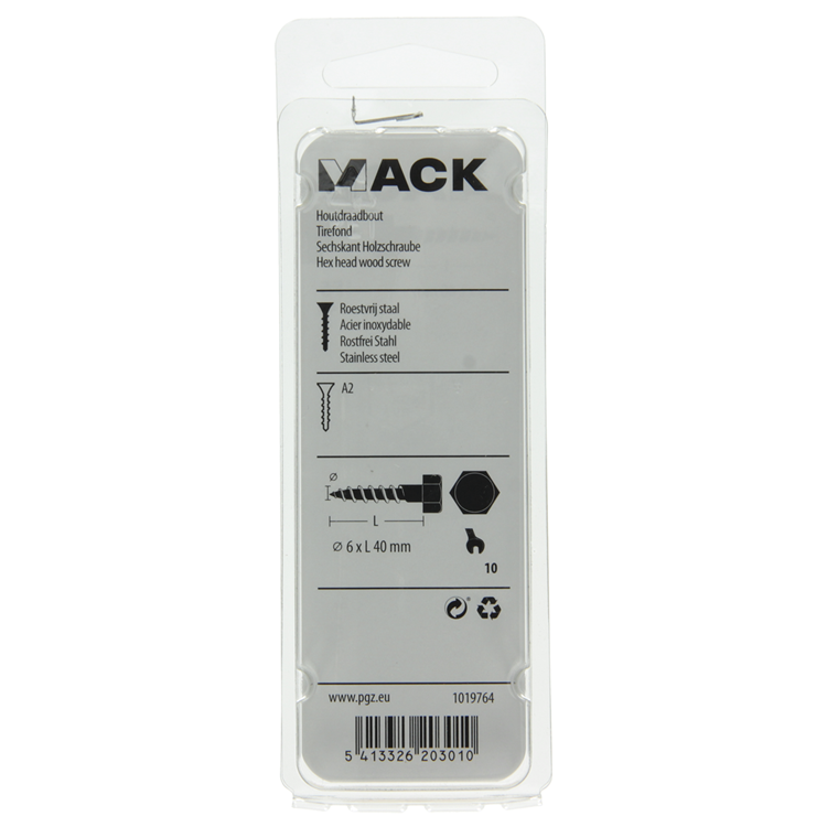 Mack 1019764 - Holzgewindebolzen Edelstahl 4 Stück 6 x 40 mm | 10 Stück