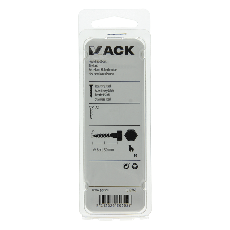 Mack 1019765 - Holzgewindebolzen Edelstahl 4 Stück 6 x 50 mm | 10 Stück