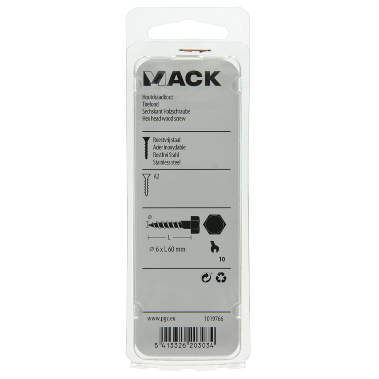 Mack 1019766 - Holzgewindebolzen Edelstahl 3 Stück 6 x 60 mm | 10 Stück