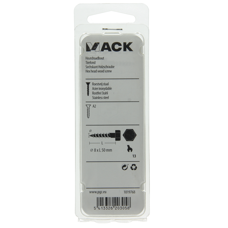 Mack 1019768 - Holzgewindebolzen Edelstahl 2 Stück 8 x 50 mm | 10 Stück