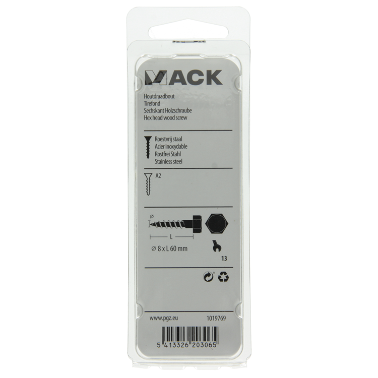 Mack 1019769 - Holzgewindebolzen Edelstahl 2 Stück 8 x 60 mm | 10 Stück