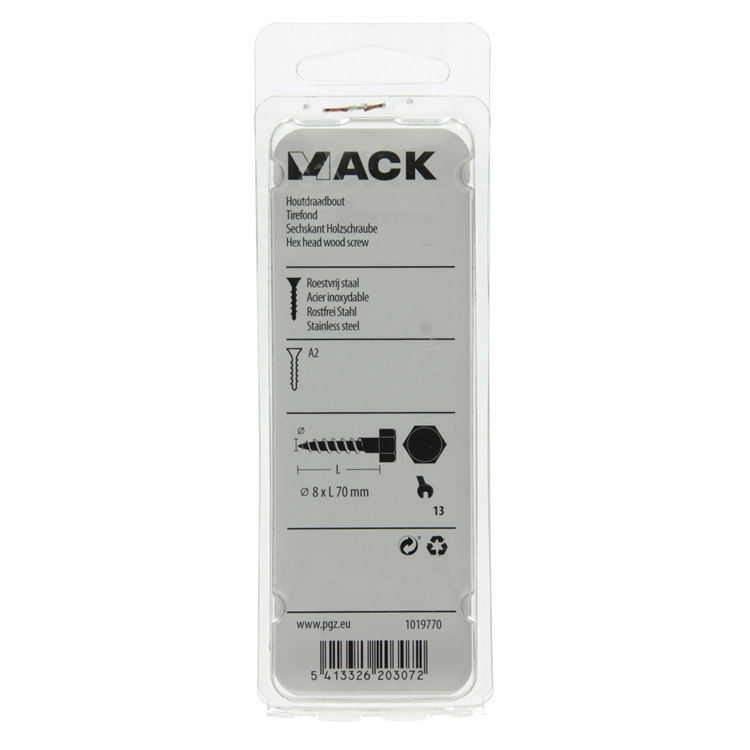 Mack 1019770 - Holzgewindebolzen Edelstahl 2 Stück 8 x 70 mm | 10 Stück