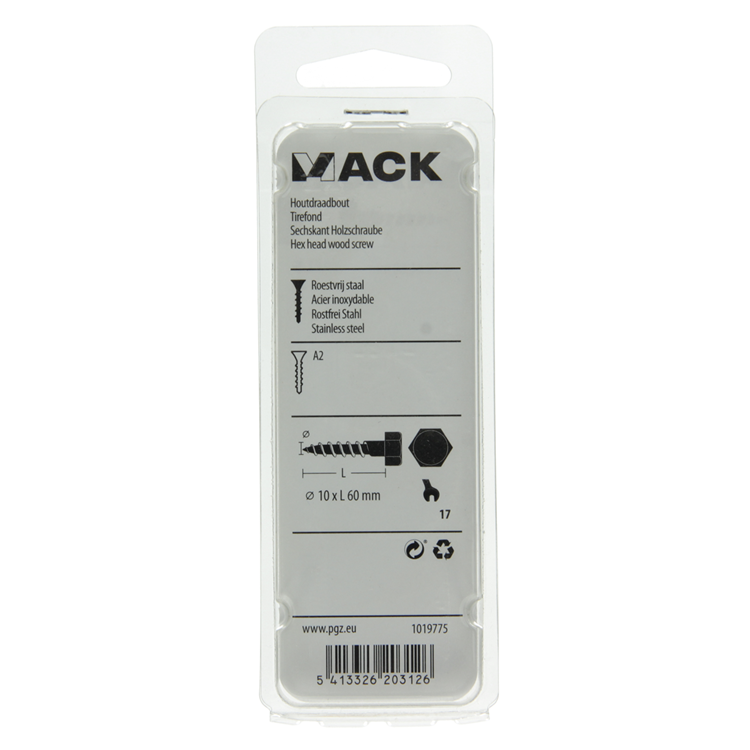 Mack 1019775 - Holzgewindebolzen Edelstahl 2 Stück 10 x 60 mm | 10 Stück