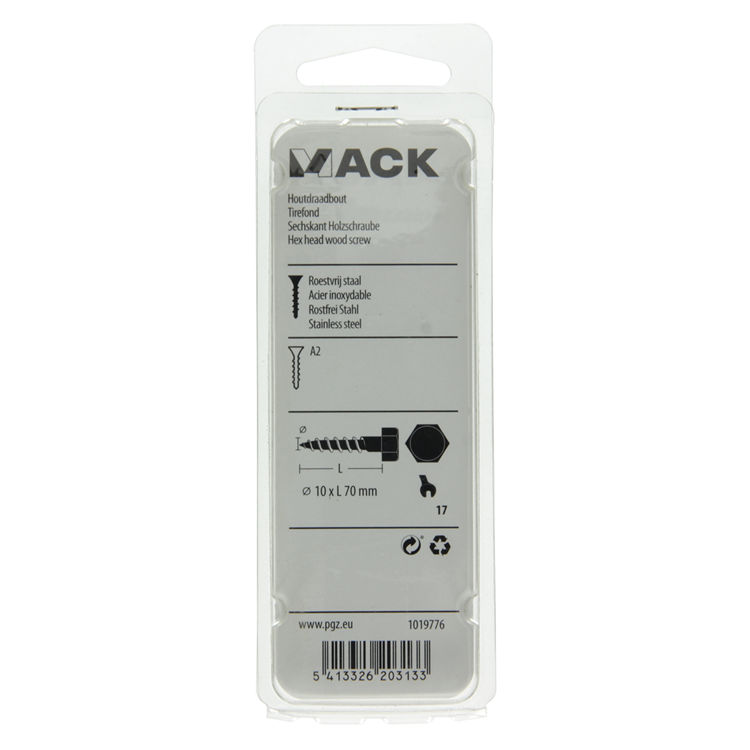 Mack 1019776 - Holzgewindebolzen Edelstahl 2 Stück 10 x 70 mm | 10 Stück
