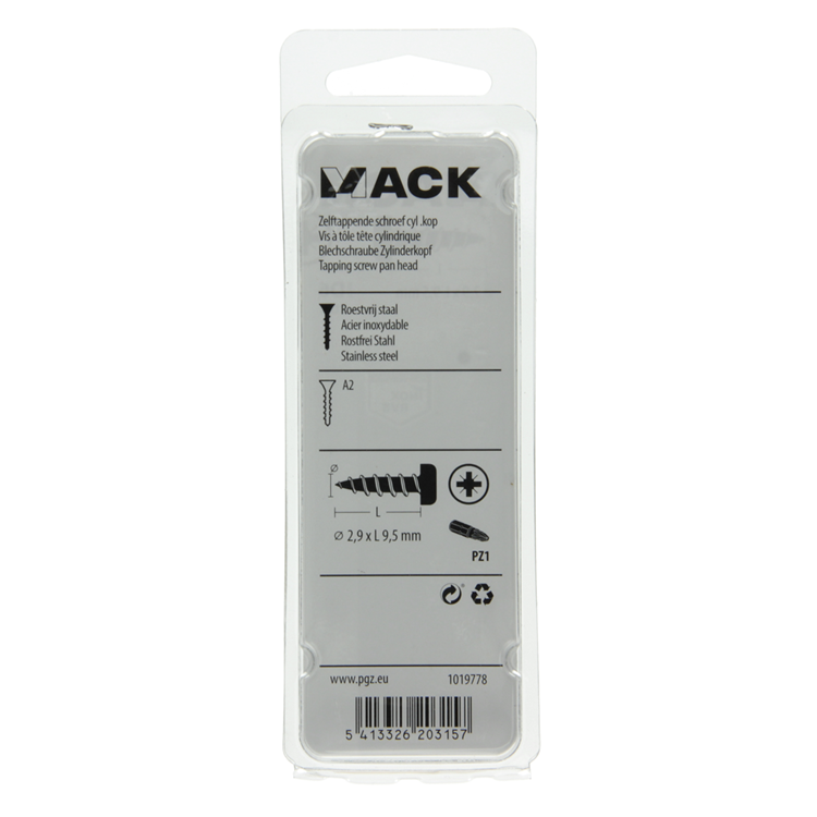 Mack 1019778 - Blechschraube Zylinderkopf A2 20 Stück 2,9 x 9,5 mm | 10 Stück