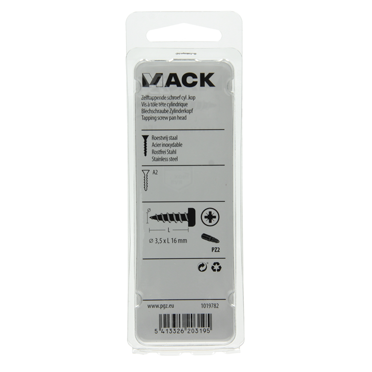 Mack 1019782 – selbstschneidende Schraube Zylinderkopf A2 13 Stück 3,5 x 16 mm | 10 Stück