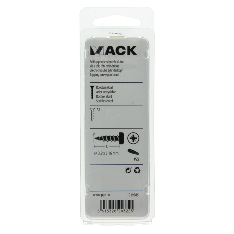 Mack 1019785 - Blechschraube Zylinderkopf A2 11 Stück 3,9 x 16 mm | 10 Stück