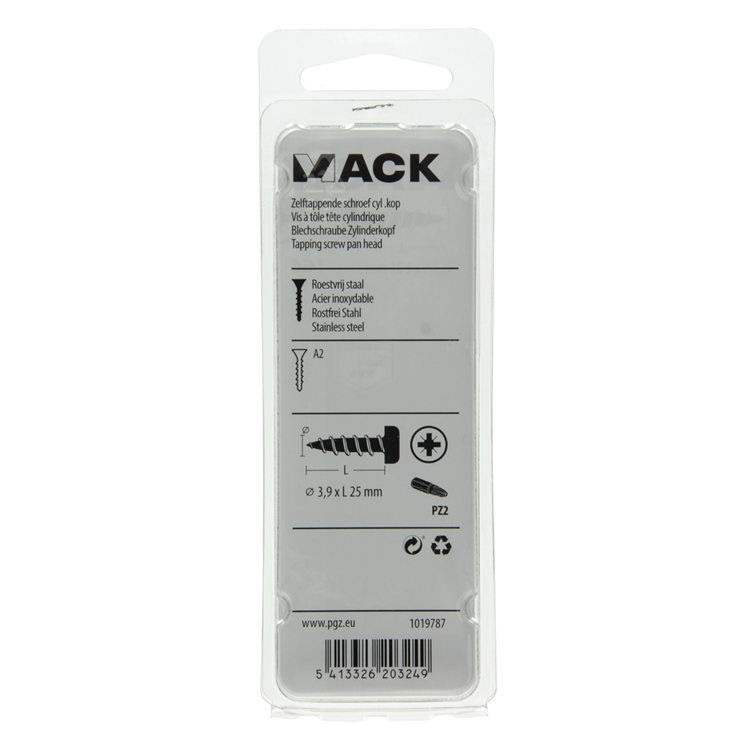 Mack 1019787 - Blechschraube Zylinderkopf A2 9 Stück 3,9 x 25 mm | 10 Stück