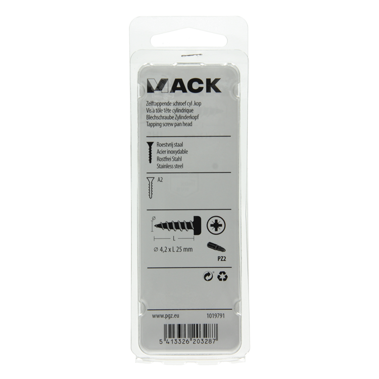 Mack 1019791 – selbstschneidende Schraube Zylinderkopf A2 9 Stück 4,2 x 25 mm | 10 Stück