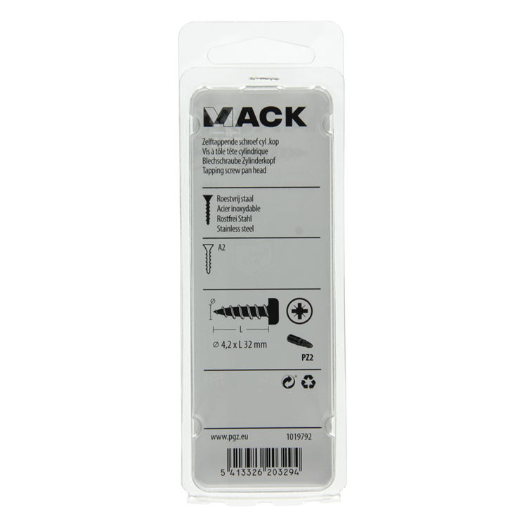 Mack 1019792 – selbstschneidende Schraube Zylinderkopf A2 8 Stück 4,2 x 32 mm | 10 Stück