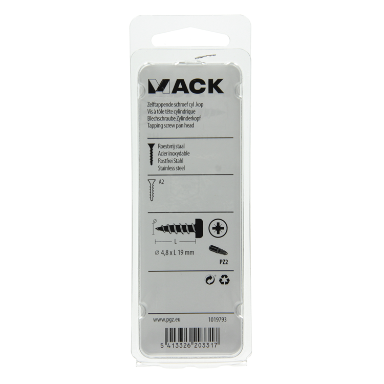 Mack 1019793 - Blechschraube Zylinderkopf A2 9 Stück 4,8 x 19 mm | 10 Stück
