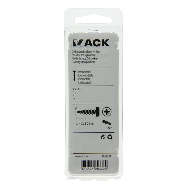 Mack 1019794 - Blechschraube Zylinderkopf A2 8 Stück 4,8 x 25 mm | 10 Stück