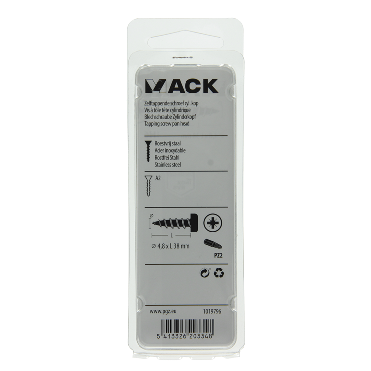 Mack 1019796 - Blechschraube Zylinderkopf A2 6 Stück 4,8 x 38 mm | 10 Stück