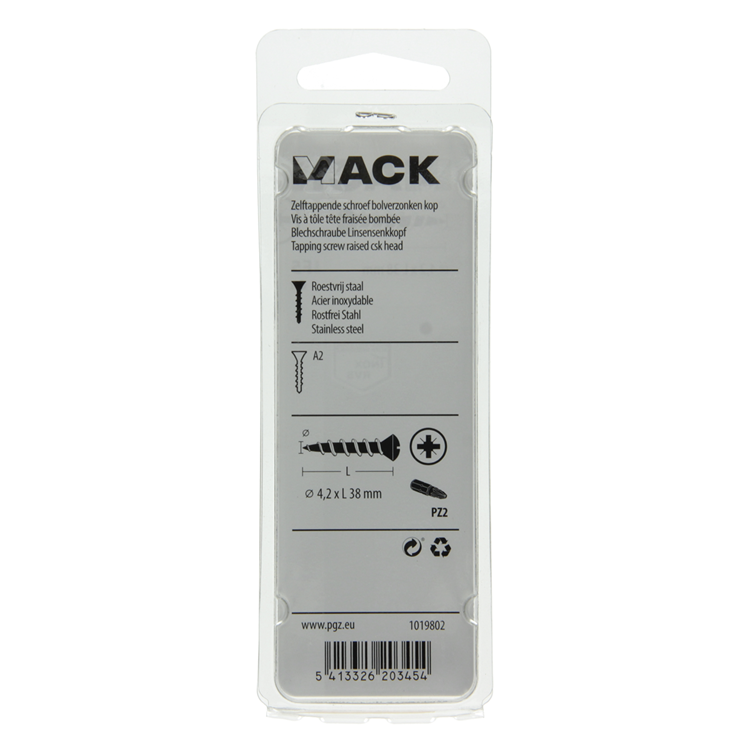 Mack 1019802 – selbstschneidende Kugelschraube fx.heada2 6 Stück 4,2 x 38 mm | 10 Stück