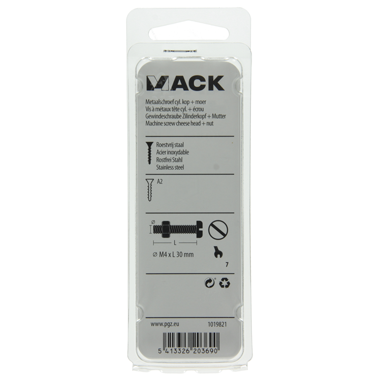 Mack 1019821 - Metallschraubzyl. Kopf + Mutter Edelstahl 9 Stk. M4x30 | 10 Stück