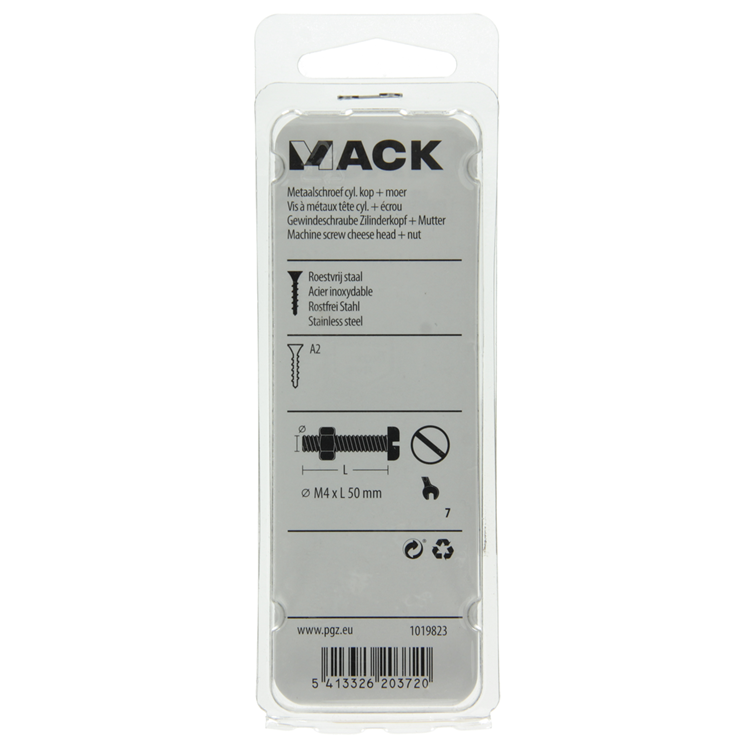 Mack 1019823 - Metallschraubzyl. Kopf + Mutter Edelstahl 7 Stk. M4x50 | 10 Stück