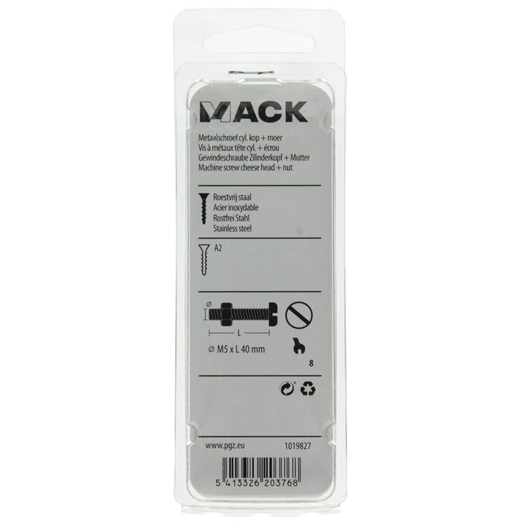 Mack 1019827 - Metallschraubzylinder Kopf + Mutter Edelstahl 5 Stk. M5x40 | 10 Stück