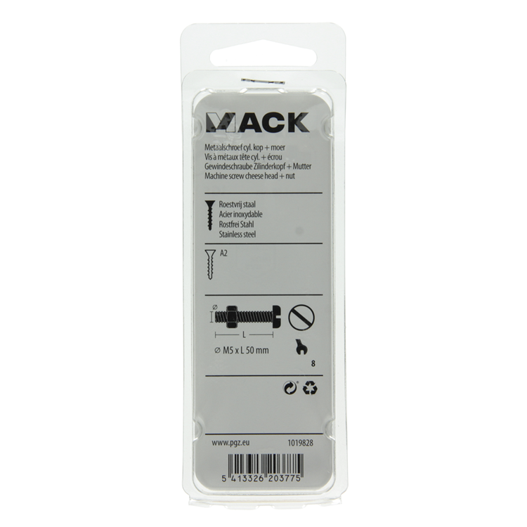 Mack 1019828 - Metallschraubzylinder Kopf + Mutter Edelstahl 4 Stk. M5x50 | 10 Stück