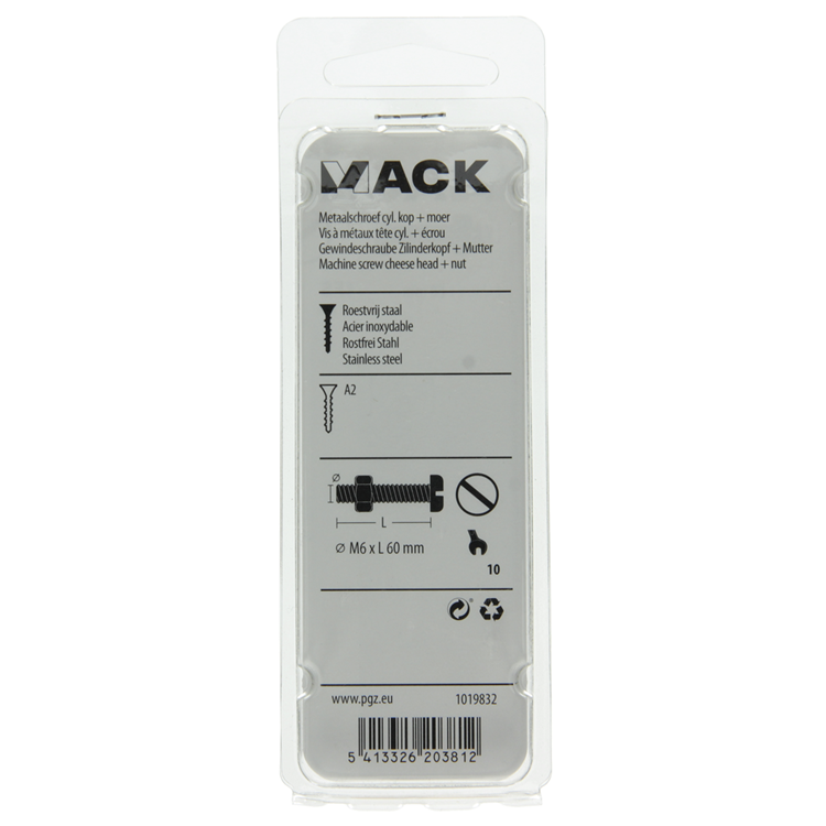 Mack 1019832 - Metallschraubzyl. Kopf + Mutter Edelstahl 2 Stk. M6x60 | 10 Stück