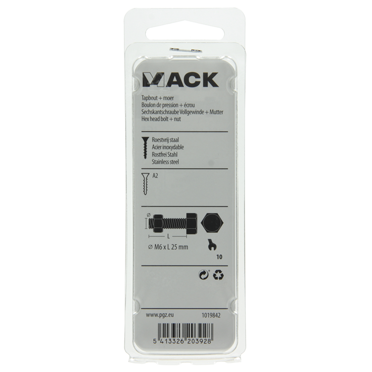 Mack 1019842 - Hahnschraube + Mutter Edelstahl 5 Stück M6x25 | 10 Stück