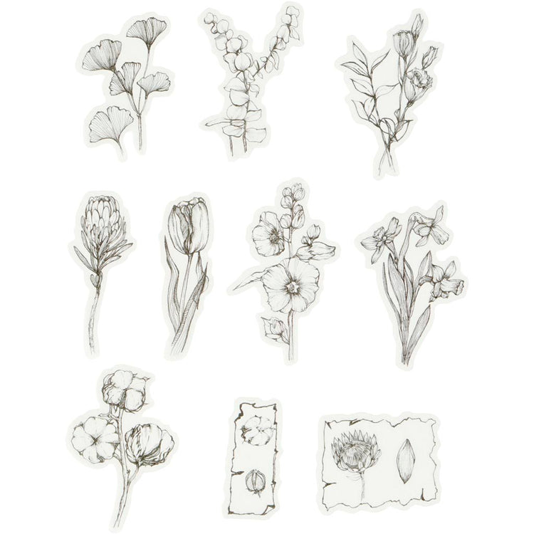 Creativ Company Kreppband-Aufkleber, schwarze und weiße Blumen, Größe 30–50 mm, 30 Stück 1 Box
