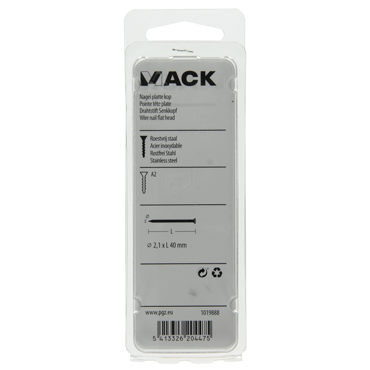 Mack 1019888 - Nagel Flachkopf Edelstahl A2 25 Stk. 2,1 x 40 mm | 10 Stück