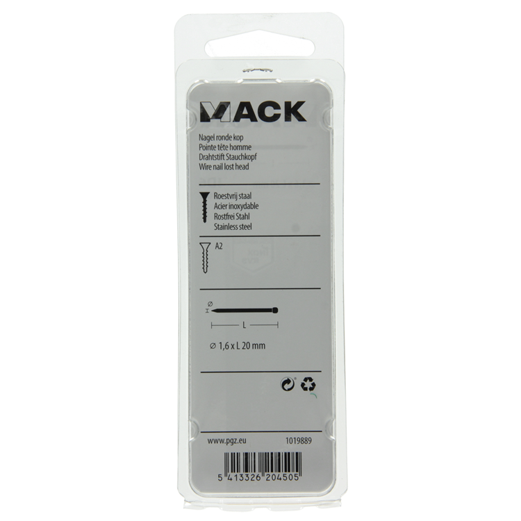 Mack 1019889 - Nagel Rundkopf Edelstahl A2 40 Stück 1,6 x 20 mm | 10 Stück