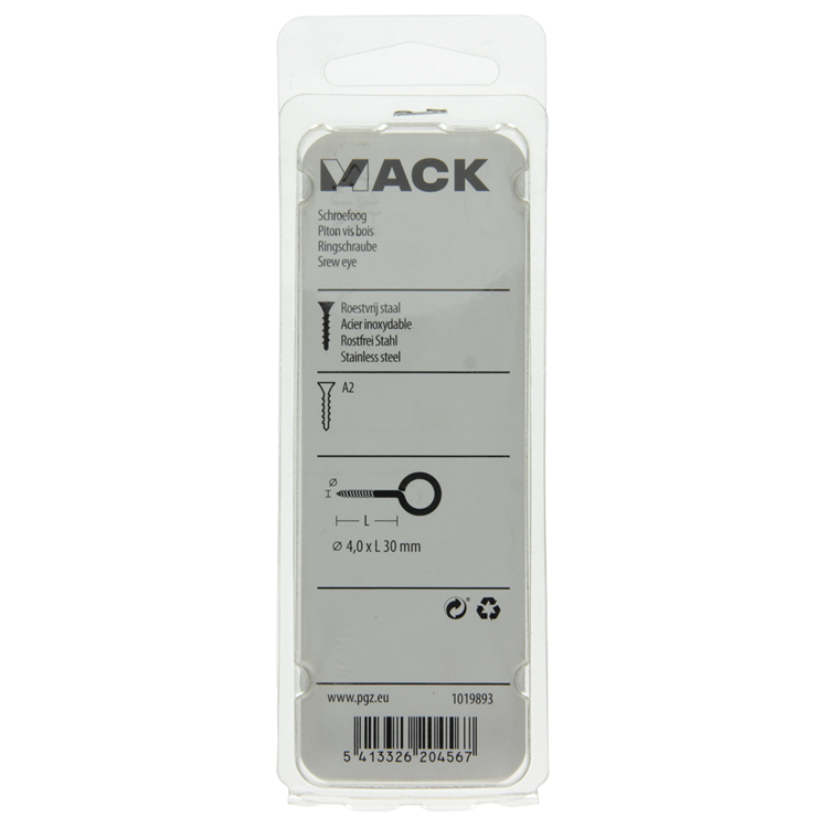 Mack 1019893 - Schraubauge Edelstahl 2 Stück 4,0x30 mm | 10 Stück