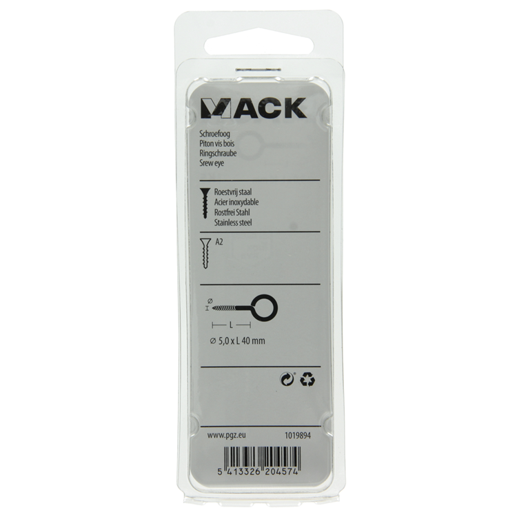 Mack 1019894 - Schraubauge Edelstahl 2 Stück 5,0x40 mm | 10 Stück
